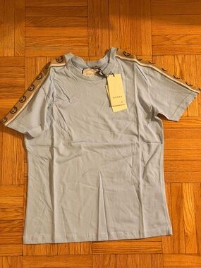 Gucci Pale Blue Tee with Beige Logo Trim